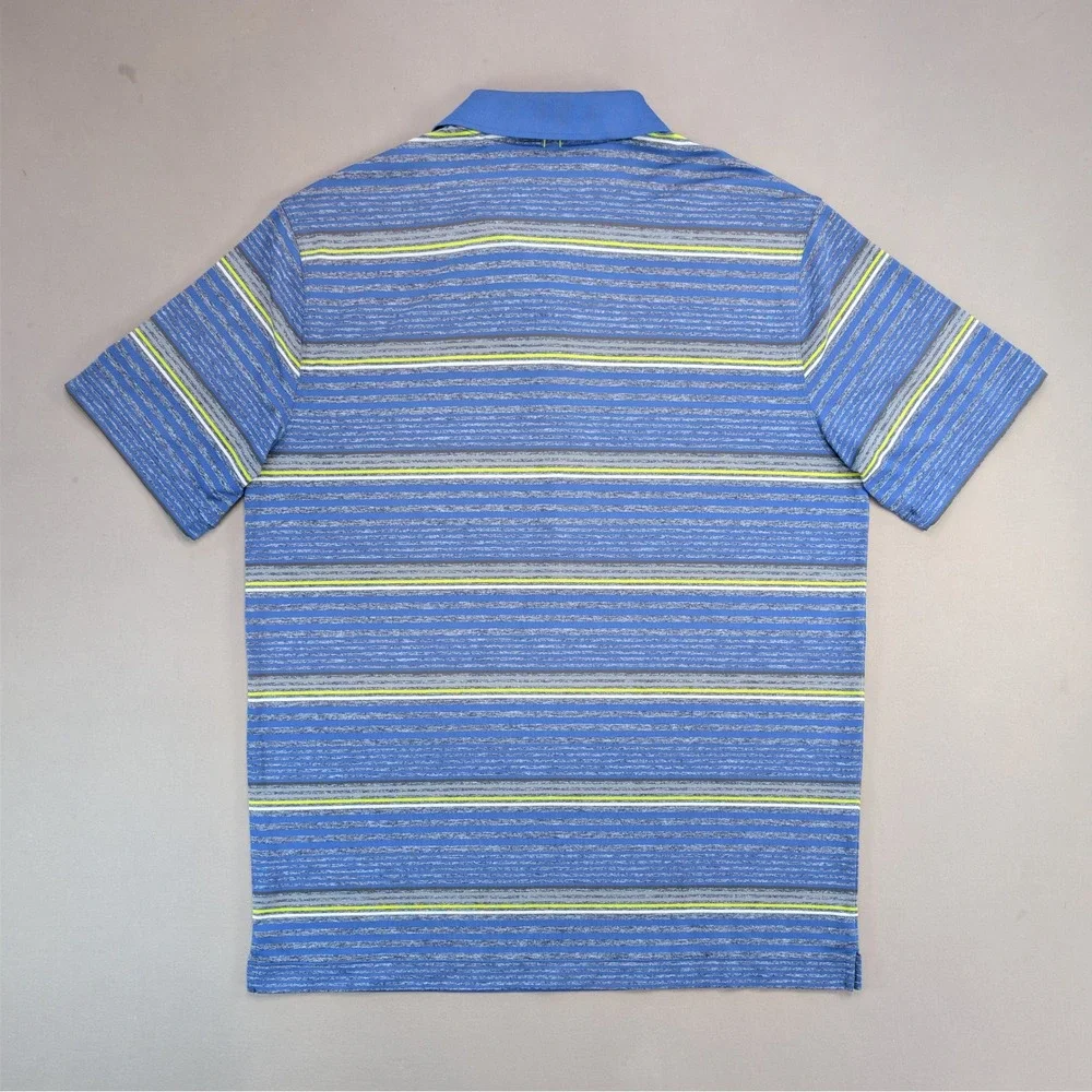 Nike Golf Dri Fit Blue Striped Polo Shirt Large Medallion Club